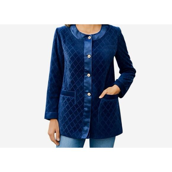 Soft Surroundings Womens Sm Silk Rayon Blue Velvet Jacket Quilted M - Picture 6 of 7